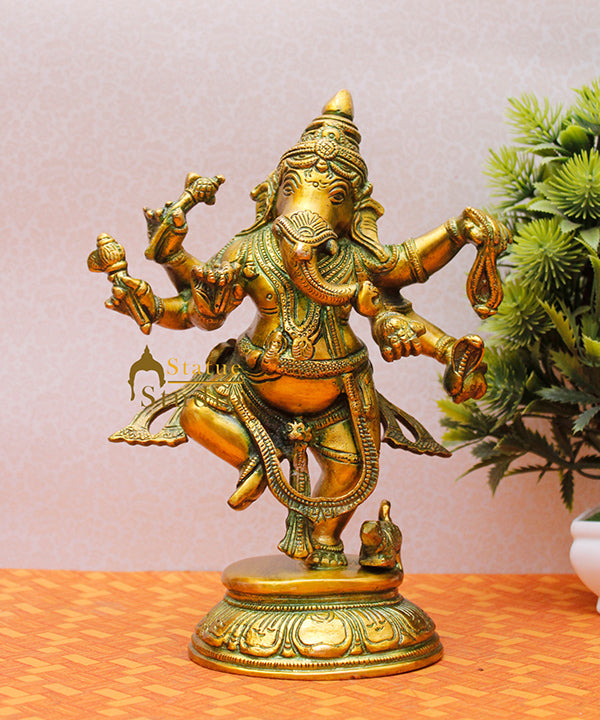 Exclusive Antique Green Finish Dancing Ganpati Idol Ganesh Murti