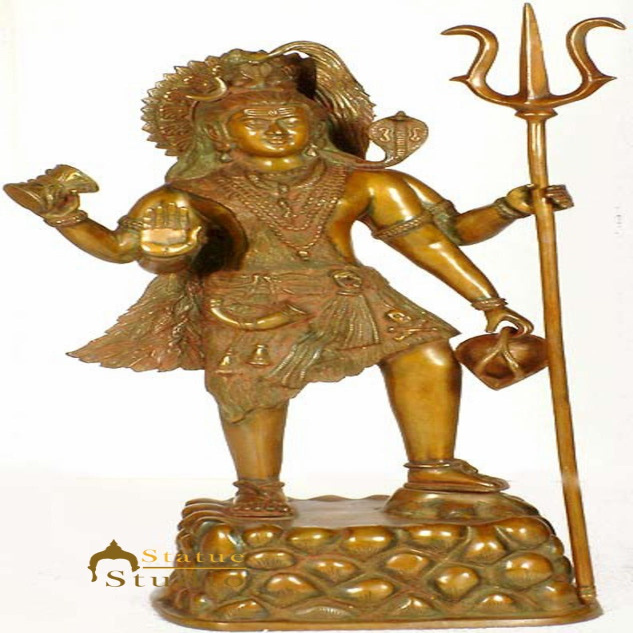Antique Rare Bronze Indian Hindu God Lord Shiv Ji Standing With Trident 27" - 108200