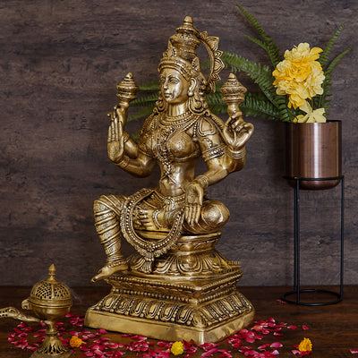 Large Size Indian Brass Hindu Goddess Maa Laxmi Idol For Diwali Gifting 29"