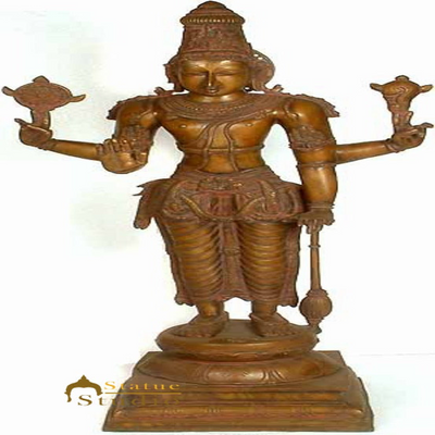 Bronze Antique Large Size Indian Hindu God Divine Lord Shri Vishnu Ji Murti 38" - 110900