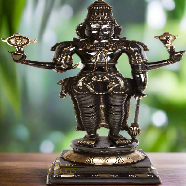 Antique Black Brass Indian Handicraft Cosmic Lord Vishnu Narayanan 3 Feet