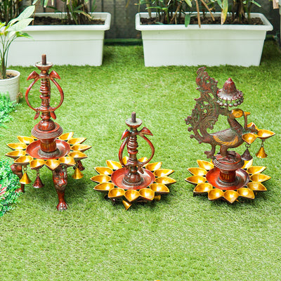 Large Size South Indian Peacock Lamp with hanging Bells and Ghungaroos 4 Feet