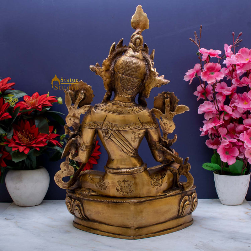 Brass Vintage Sitting Green Tara Idol For Home Decor Showpiece 1.5 Feet