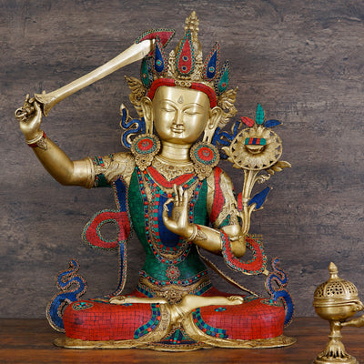 Brass Large Buddhism Goddess Manjushri Statue For Home Docor 32" - 178000