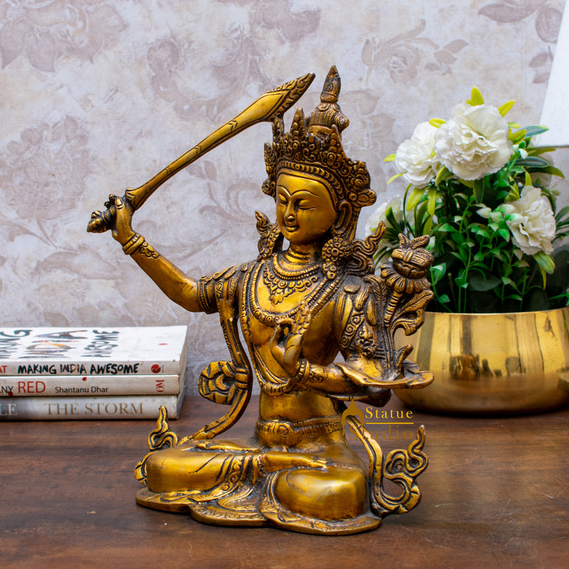 Brass Buddhism Goddess Manjushri Statue For Home Docor Showpiece 11"