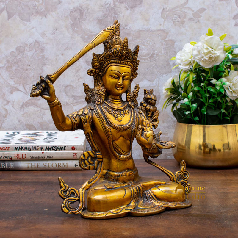 Brass Buddhism Goddess Manjushri Statue For Home Docor Showpiece 11"