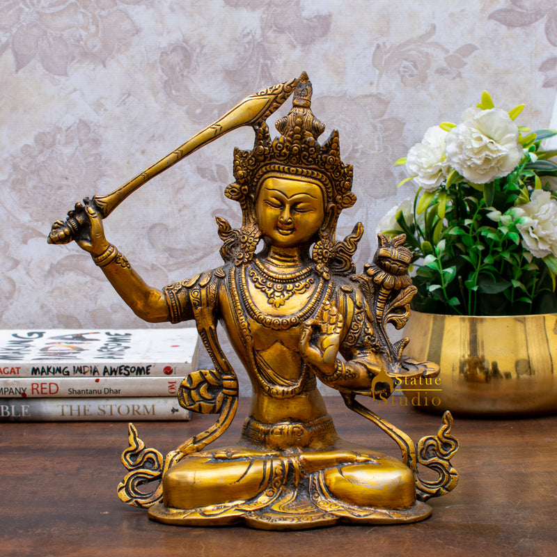 Brass Buddhism Goddess Manjushri Statue For Home Docor Showpiece 11" - 200100