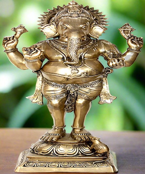 Brass 4 Arms Standing Lord Ganesha Statue Large Scuplture Decor Gift 50"