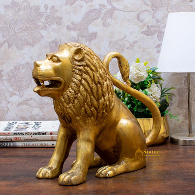 Brass Lion Statue Figurine Home Decor Hand Carved Animal Sculpture 13" - SKU - 23600