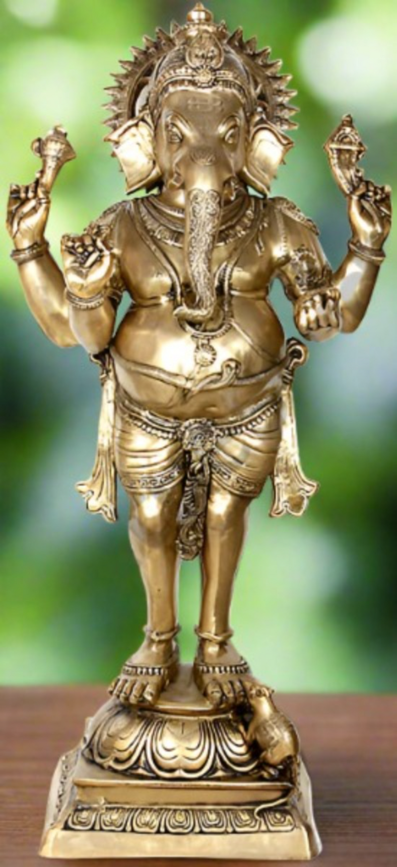 Brass 4 Arms Standing Lord Ganesha Statue Large Scuplture Decor Gift 50"