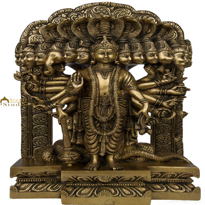 Brass Indian Hindu Lord Vishnu in His Cosmic Magnification Antique Statue 14" - 358400