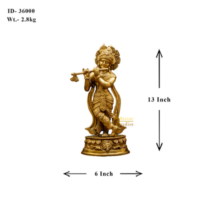 Brass Krishna Idol with Flute 13" by StatueStudio