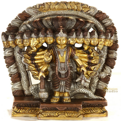 Brass Indian Hindu Lord Vishnu in His Cosmic Magnification Antique Statue 11" - 363000