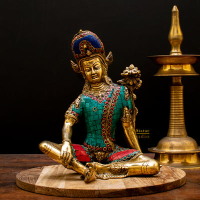 Indian Handicraft Religious FengShui Vastu Decor Lord Indra Dev Inlay Statue 10" - 402200