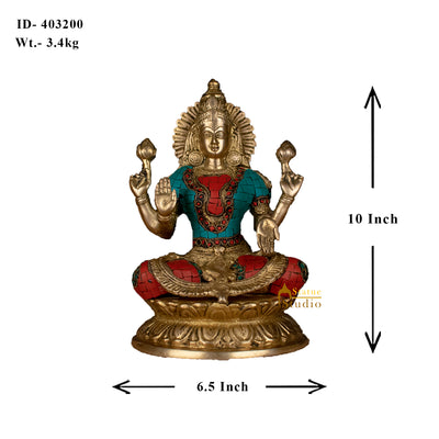 Hindu Sitting Goddess laxmi Colorful Inlay Murti Lucky Décor Gift Statue 10"