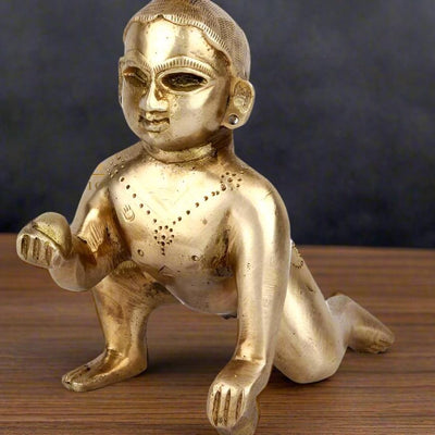 Brass Laddu Gopal Krishna Idol For Decor Showpiece 5 Inch