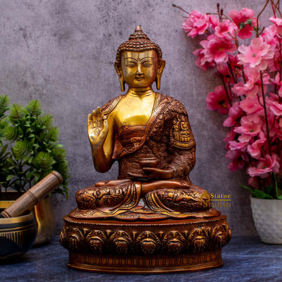 Brass Gautam Buddha Statue Antique Finish For Home Decor Showpiece 14" - 412700