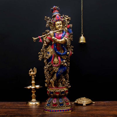 Finest Inlay Masterpiece Hindu God Krishna Statue Décor Gift Idol Showpiece 29" - 438700