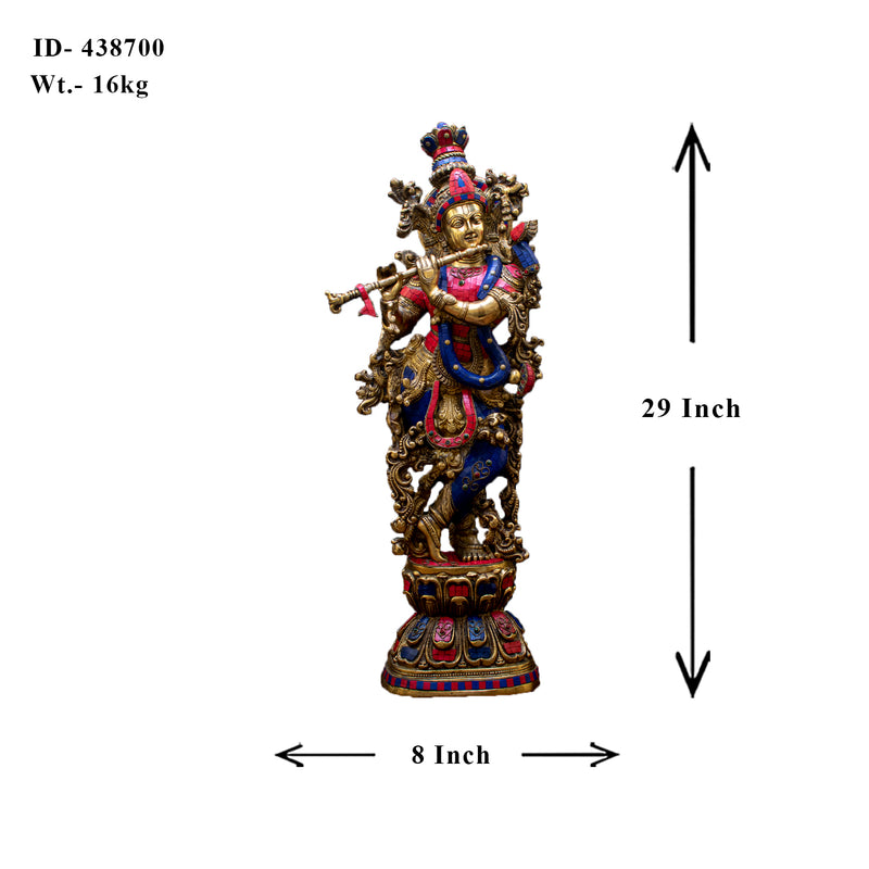 Brass Large Krishna Statue with Stonework 29" by StatueStudio