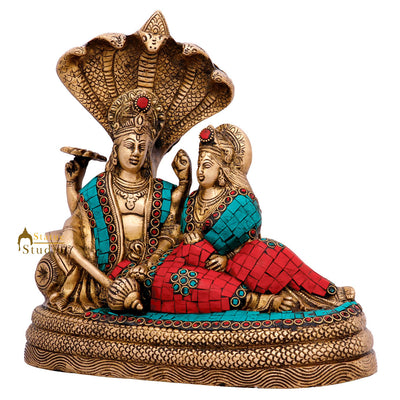 Brass Lord Vishnu Laxmi Statue Under Serpent For Home Decor 10"