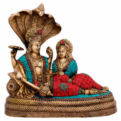 Brass Lord Vishnu Laxmi Statue Under Serpent For Home Decor 10"