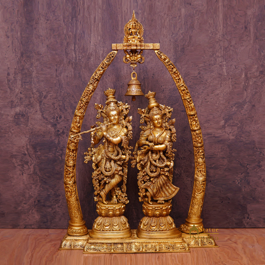 Brass Large Size Radha Krishna With Removable Temple Set Décor 4 Feet Statue - SKU - 446300