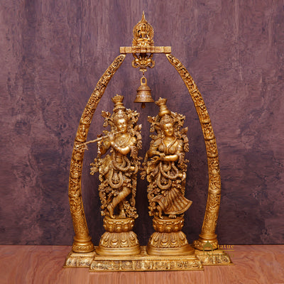 Brass Large Size Radha Krishna With Removable Temple Set Décor 4 Feet Statue - SKU - 446300