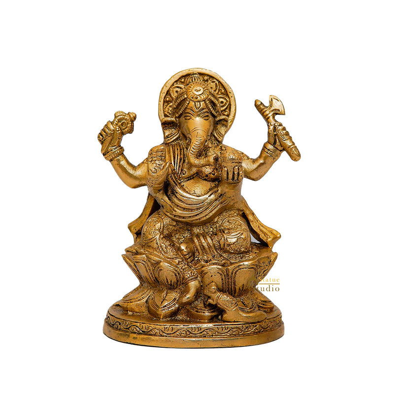 Brass indian hindu gods figure elephant lord ganesha hinduism idol statue 5"