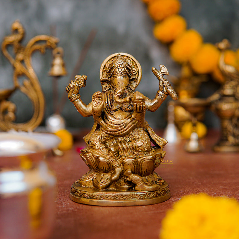 Brass indian hindu gods figure elephant lord ganesha hinduism idol statue 5" - 44700