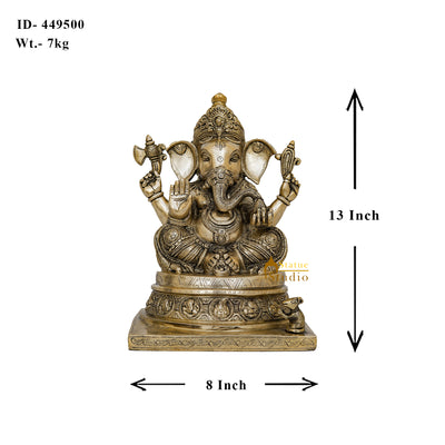 Vintage Brass Bronze Metal Ganesha Vinayak Ganpat Décor Gift Statue Idol 13"