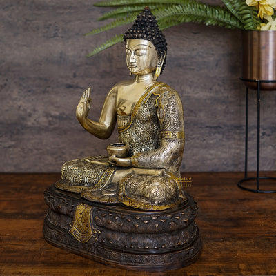 Brass Large Buddha Statue Finely Crafted For Home Decor Showpiece 20"