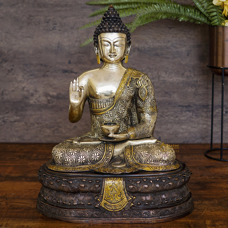 Brass Large Buddha Statue Finely Crafted For Home Decor Showpiece 20" - 451500