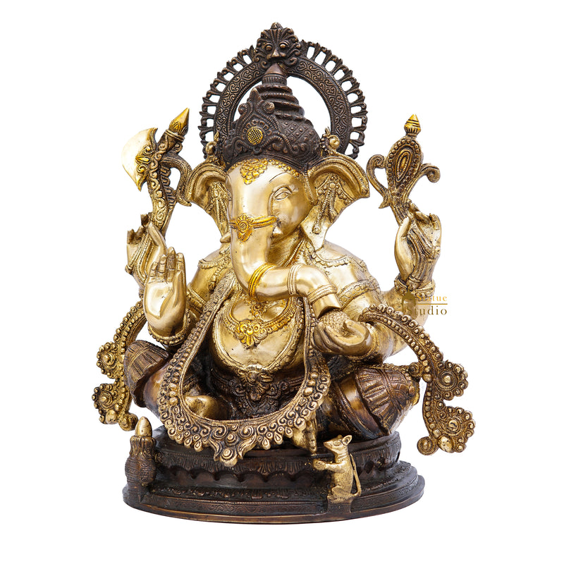 Brass Large South Indian Style Ganesha Statue Antique Finish Lucky for Home Decor 20"