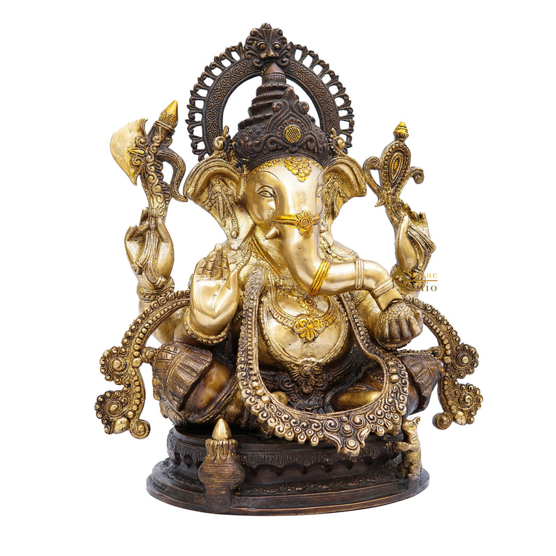 Brass Large South Indian Style Ganesha Statue Antique Finish Lucky for Home Decor 20"