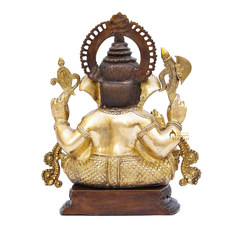 Brass Large South Indian Style Ganesha Statue Antique Finish Lucky for Home Decor 20"