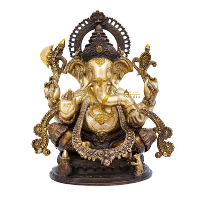 Brass Large South Indian Style Ganesha Statue Antique Finish Lucky for Home Decor 20"