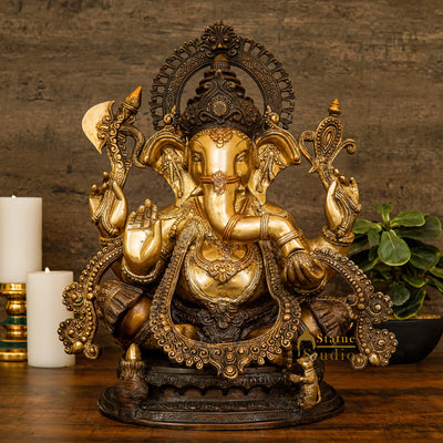 Brass Large South Indian Style Ganesha Statue Antique Finish Lucky for Home Decor 20" - 452500