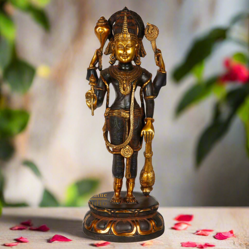 Brass Hindu God Standing Vishnu Statue Religious For Home Decor Idol 2 Feet - 459869