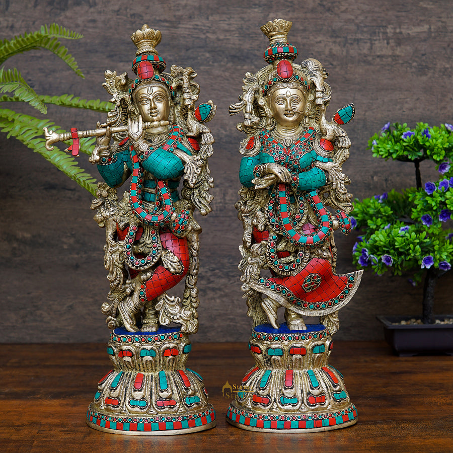 Indian Hindu God Radha Krishna Inlay Religious Décor Statue Idol Showpiece 20" - SKU - 459916