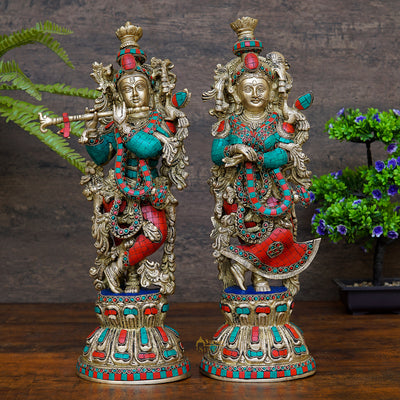 Indian Hindu God Radha Krishna Inlay Religious Décor Statue Idol Showpiece 20" - SKU - 459916