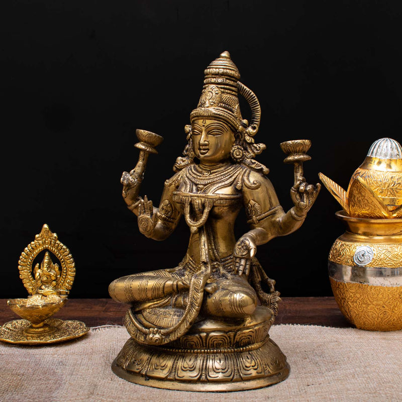 Brass bronze india hindu goddess wealth laxmi maa murti statue idol figure 10"