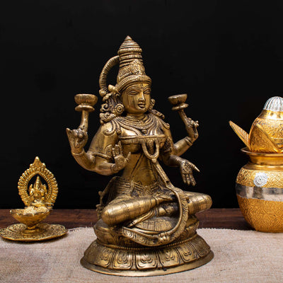 Brass bronze india hindu goddess wealth laxmi maa murti statue idol figure 10"