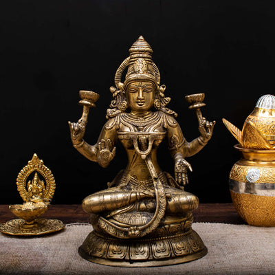 Brass bronze india hindu goddess wealth laxmi maa murti statue idol figure 10" - 46000