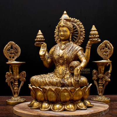 Indian Goddess of Wealth Maa Lakshmi Idol Vastu Lucky Statue With Money Pot 11"