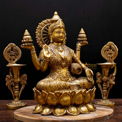 Indian Goddess of Wealth Maa Lakshmi Idol Vastu Lucky Statue With Money Pot 11"