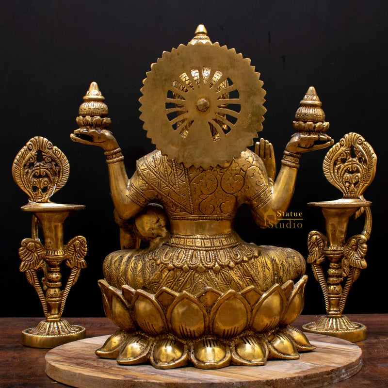 Indian Goddess of Wealth Maa Lakshmi Idol Vastu Lucky Statue With Money Pot 11"