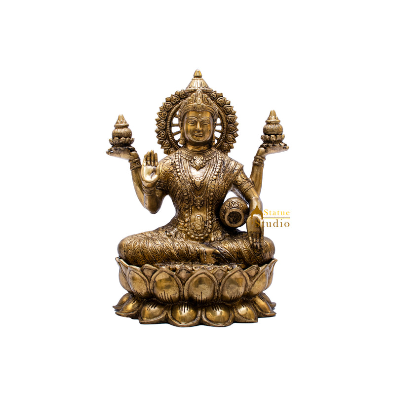 Indian Goddess of Wealth Maa Lakshmi Idol Vastu Lucky Statue With Money Pot 11"