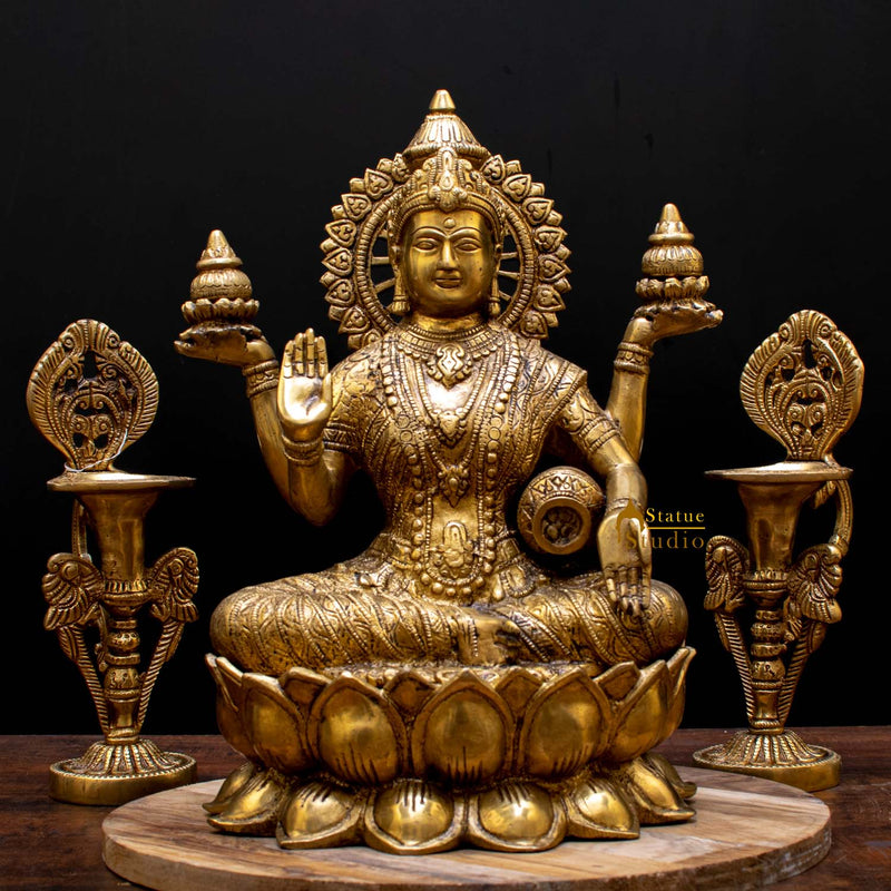 Indian Goddess of Wealth Maa Lakshmi Idol Vastu Lucky Statue With Money Pot 11" - 460082