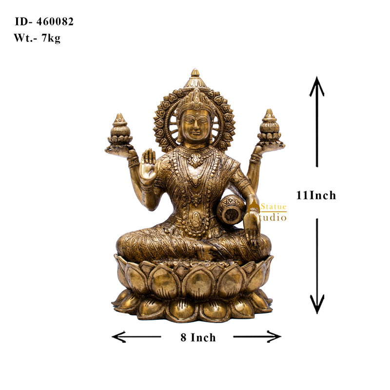 Indian Goddess of Wealth Maa Lakshmi Idol Vastu Lucky Statue With Money Pot 11"