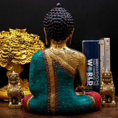 Brass Exclusive Buddha Statue Stone Work For Home Décor Showpiece 1 Feet